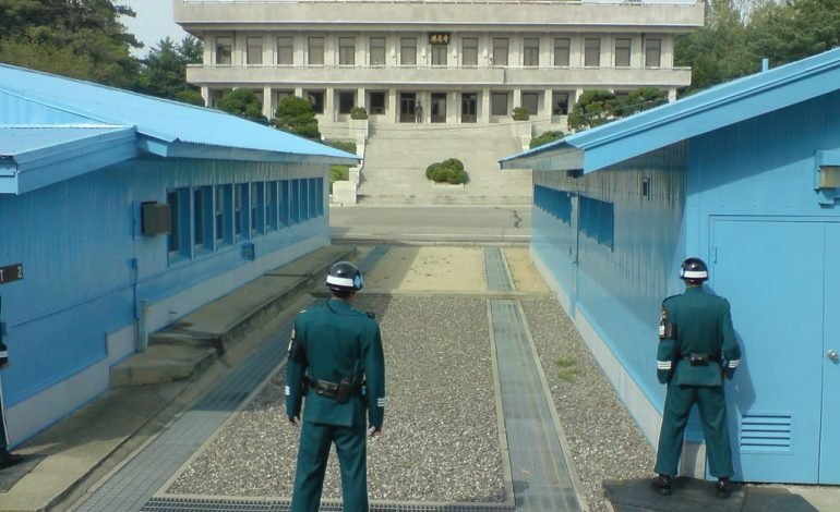 South Korean soldiers stand guard at the Korean Demilitarized Zone, the area where Travis King fled across the border into North Korea in 2023.