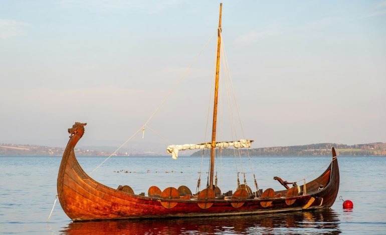 viking style boat in the water
