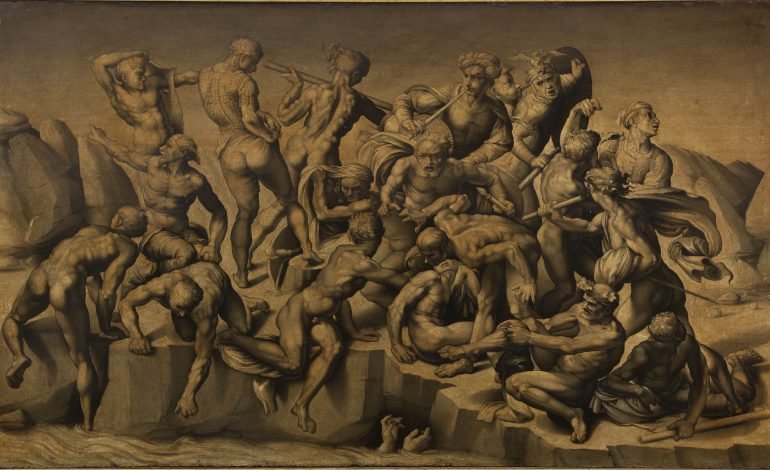 Giants of the Renaissance depicted by Bastiano da Sangallo, after Michelangelo Buonarroti, The Battle of Cascina (‘The Bathers’), c. 1542. Holkham Hall, Norfolk, Collection of the Earl of Leicester.