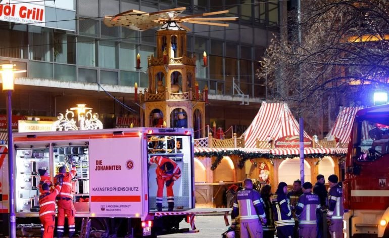 Emergency responders at Magdeburg Christmas market attack, raising concerns about public safety in Germany.