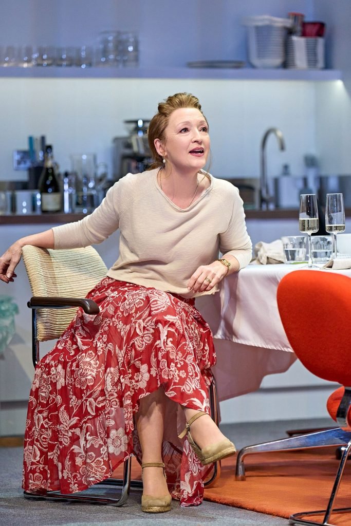 Oedipus. Lesley Manville as Jocasta and Mark Strong as Oedipus. Credit Manuel Harlan