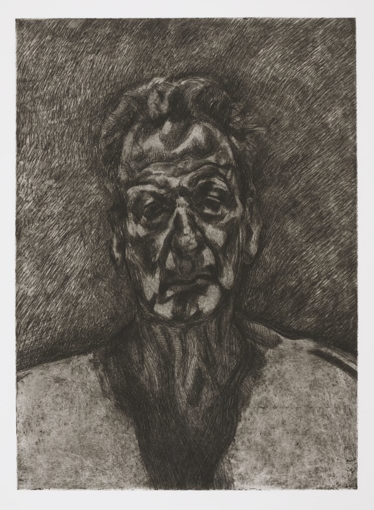 Trial proof of Self Portrait. Reflection, 1996, etching by Lucian Freud. Museum no. E.316 2020 © The Estate of Lucian Freud. All Rights Reserved 2023, Bridgeman Images