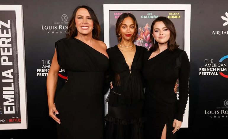 Golden Globes 2025 stars Karla Sofía Gascón, Zoe Saldaña, and Selena Gomez