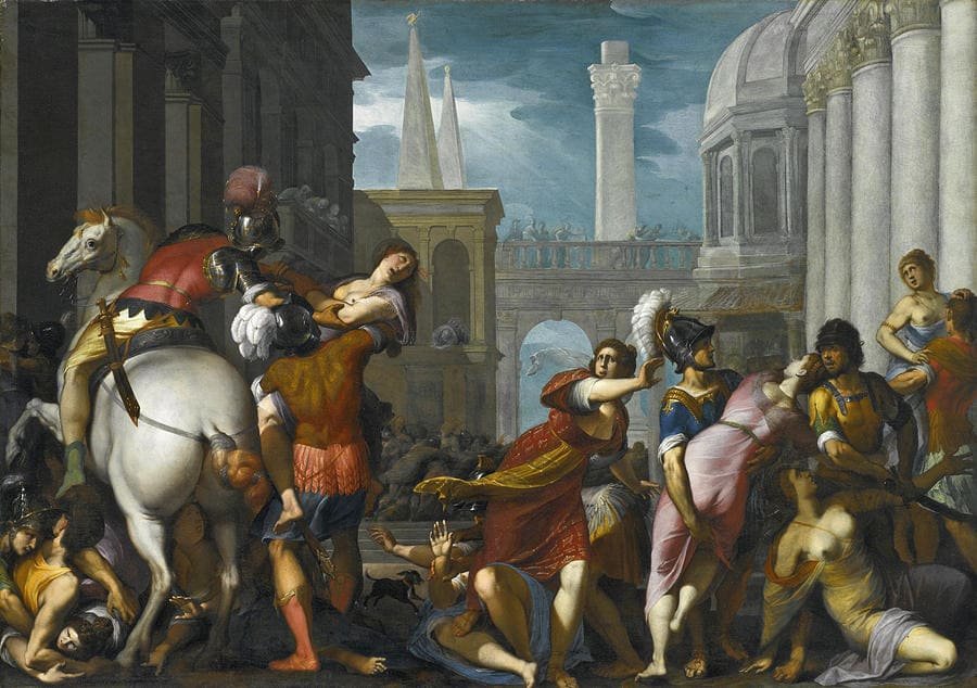 The Abduction of the Sabine Women by Nicolas Poussin. Public domain via Wikimedia Commons.