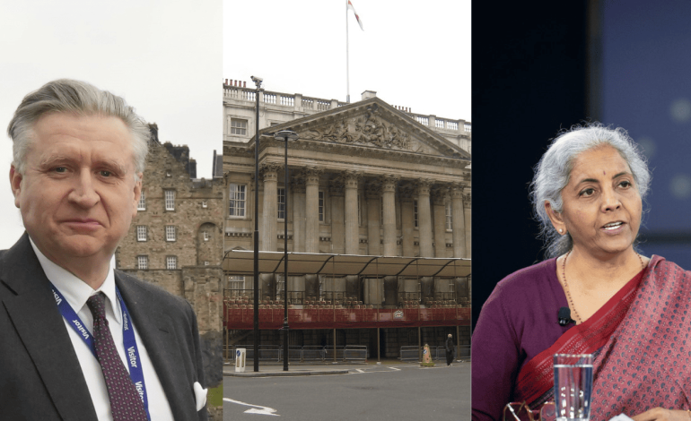 Lord Mayor of London Alastair King, Mansion House, and Indian Finance Minister Nirmala Sitharaman at UK India economic roundtable