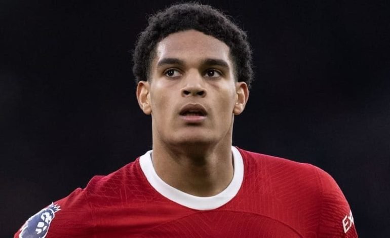 Jarell Quansah in Liverpool kit during Premier League match