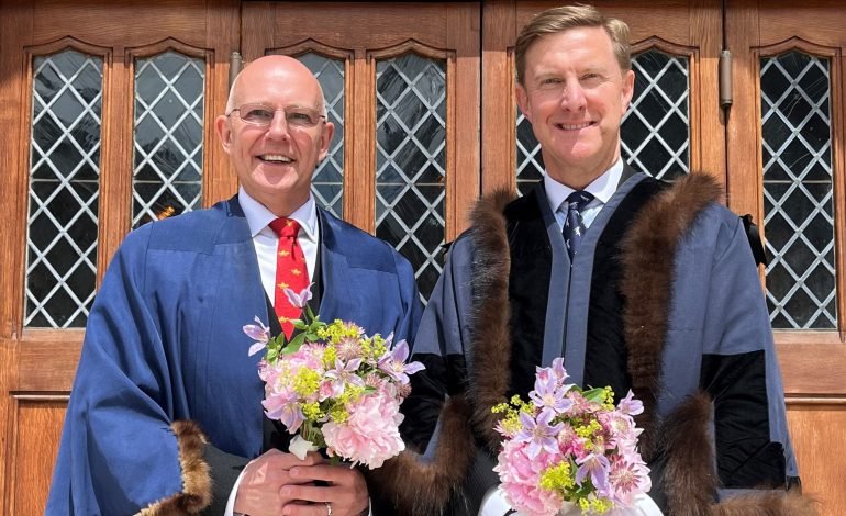 City of London Sheriffs 2025 Robert Hughes Penney and Keith Bottomley outside Guildhall after election