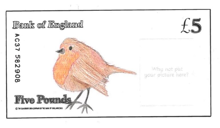 Bank of England banknote redesign with a robin illustration