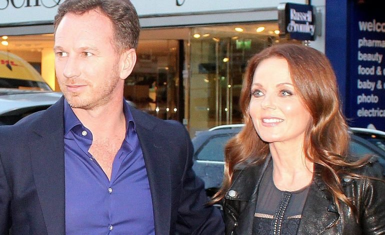 Christian Horner and Geri Halliwell photographed together outside Russell & Bromley store