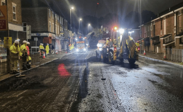 Garratt Lane being resurfaced at night
