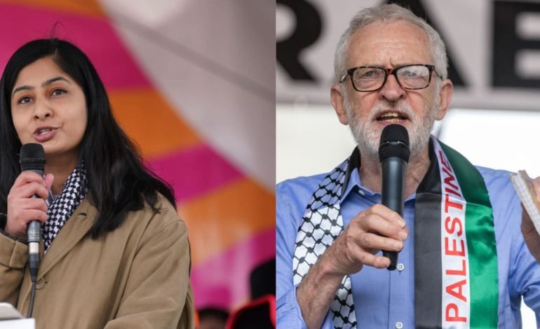 Zarah Sultana and Jeremy Corbyn speaking at events during Your Party launch