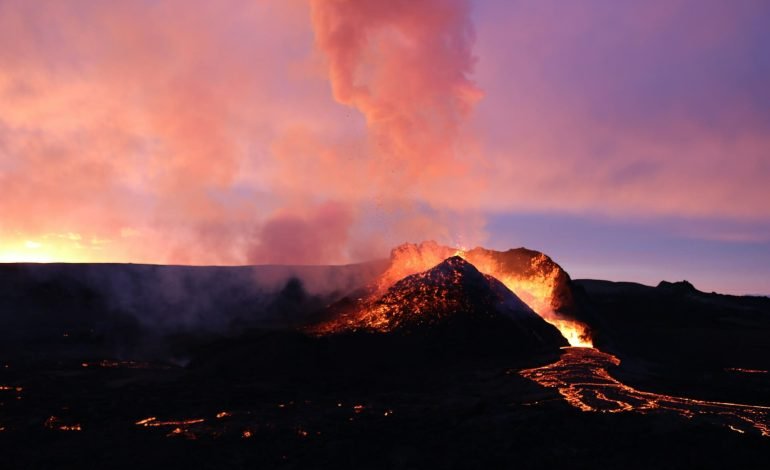 a volcano in iceland erupting because i can't find a copyright free image of Klyuchevskoy