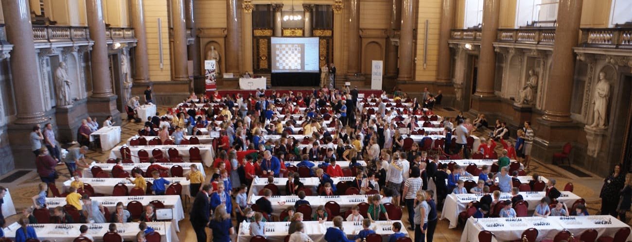 British Chess Championship 2025 at St George’s Hall Liverpool with players competing across multiple boards
