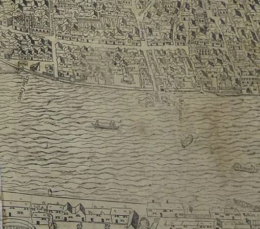 Tudor London map Civitas Londinum showing Thames River and surrounding streets
