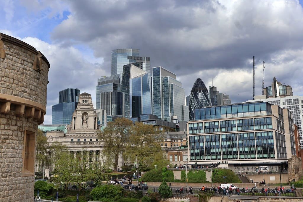 UK transition finance guidelines consultation — City of London (Square Mile) skyline with Gherkin and finance district towers