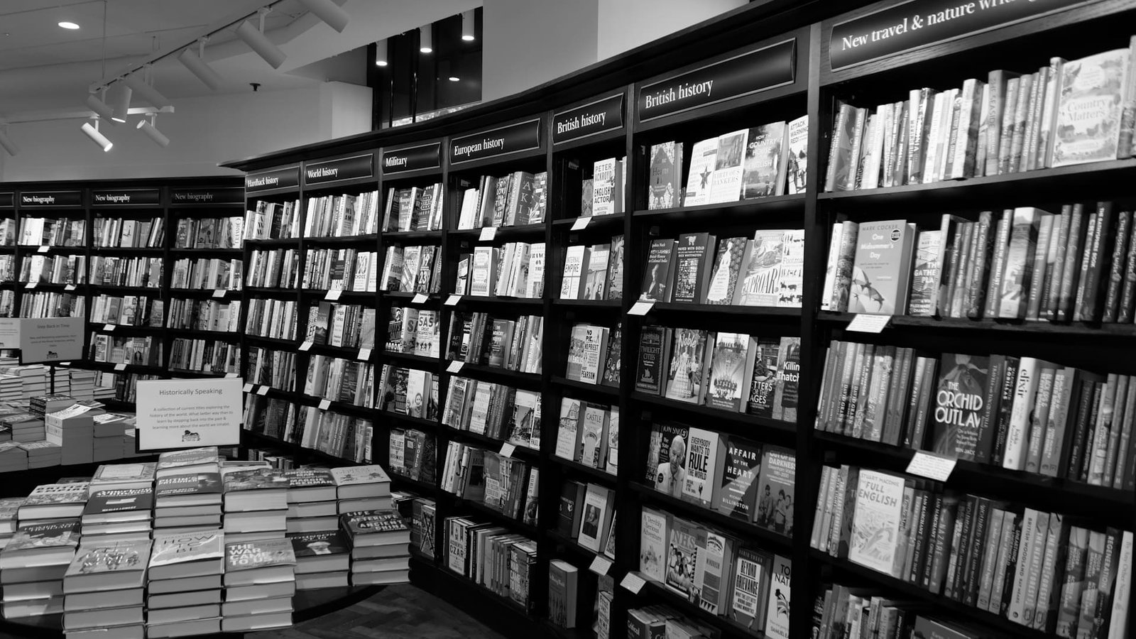 book shelves in waterstones