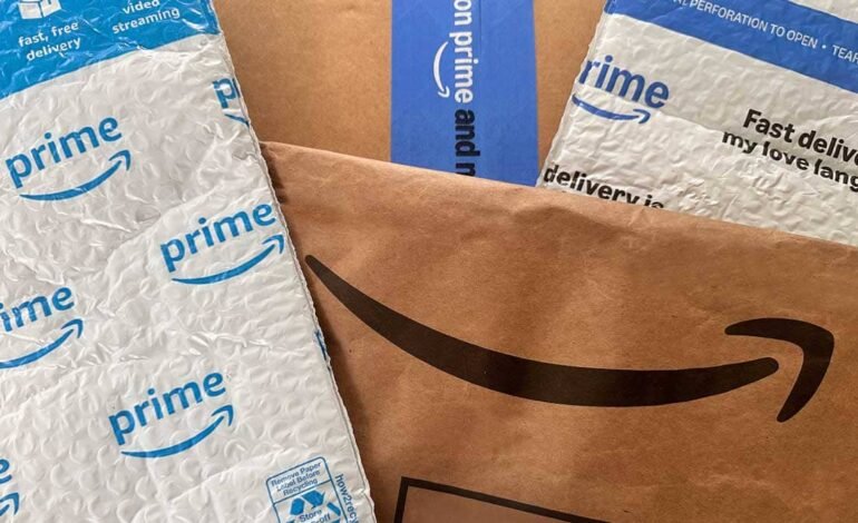 Amazon Prime settlement — packaging with Prime branding highlighting delivery and subscription services