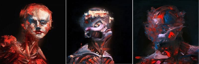 6 Thomas D Wright ‘Anatomy’ triptych — expressive anatomical portraits in red and blue from the ‘A Corporeal God’ serie copy