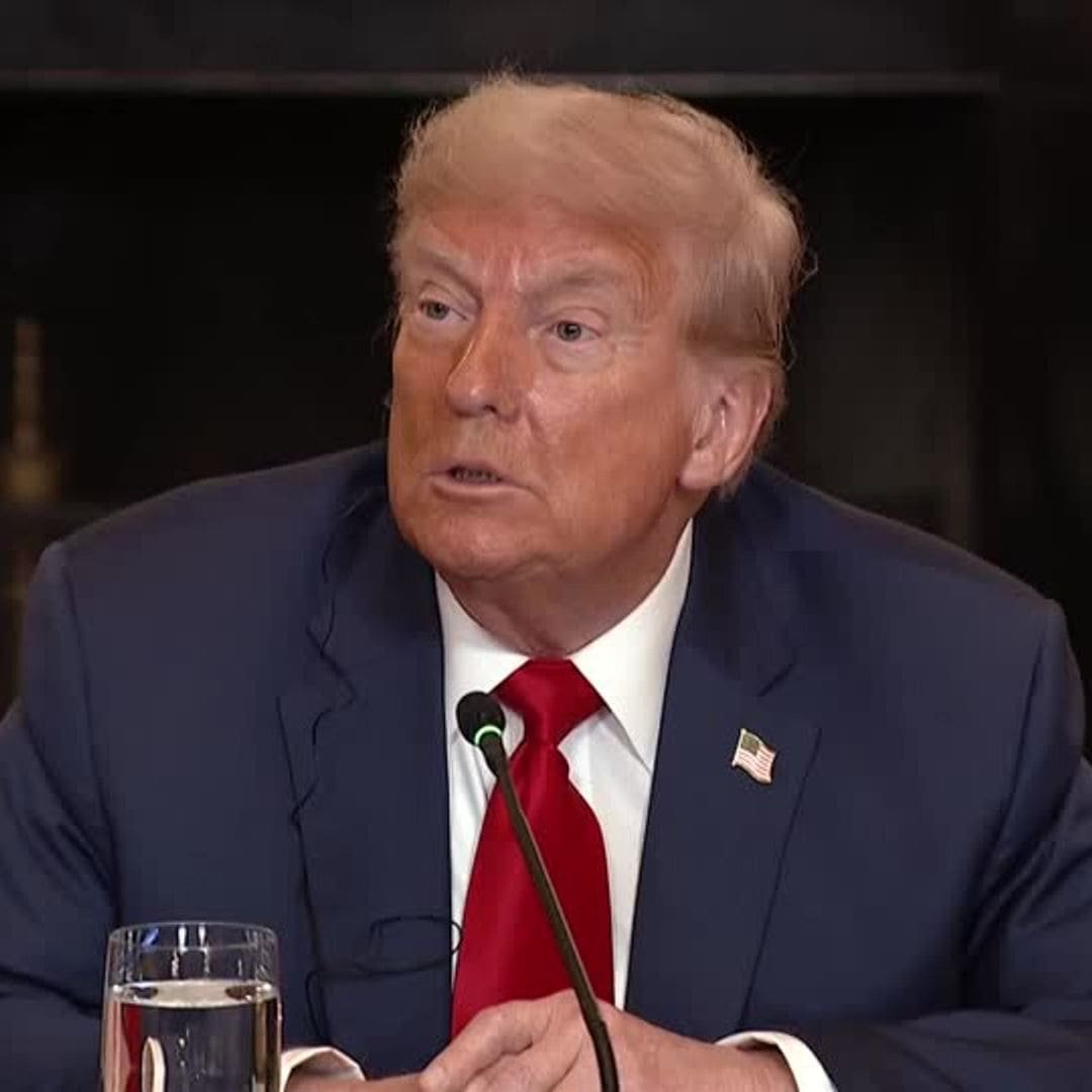 Donald Trump speaking at a press conference about the Israel Hamas ceasefire.
