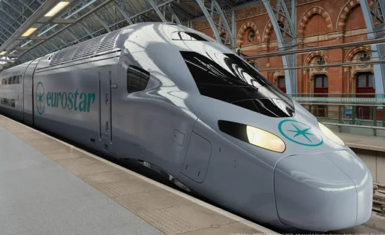 Eurostar double decker trains at London St Pancras station ahead of their planned 2031 Channel Tunnel launch