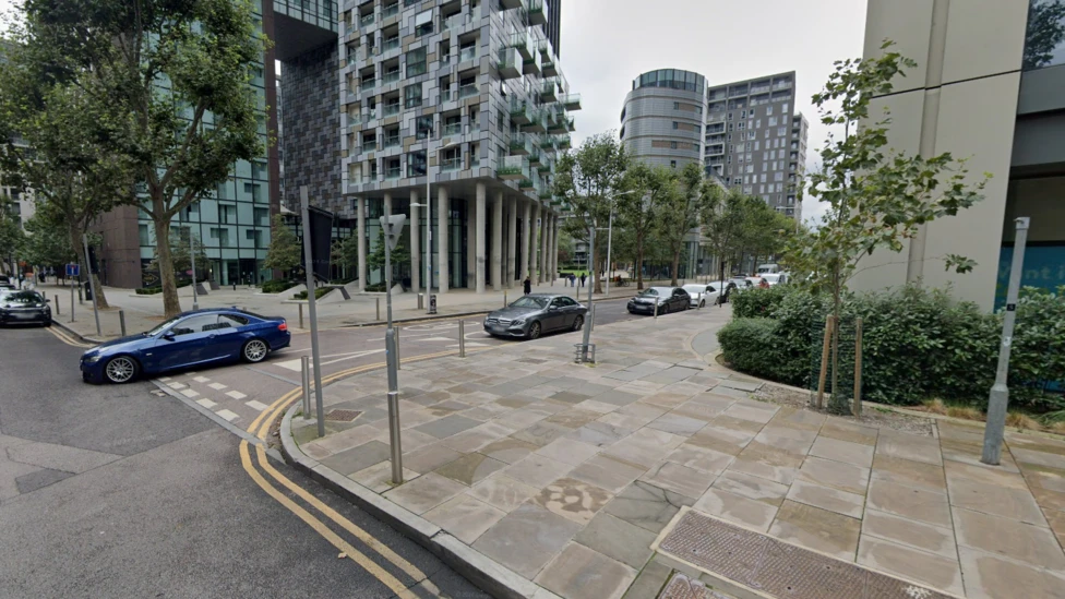 Millharbour Road, Canary Wharf — location of the kidnap investigation, modern residential blocks and street view in east London