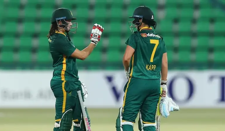 South Africa batters during Pakistan v South Africa at the Women’s World Cup in Colombo, building a partnership after the early wicket.