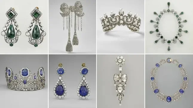 The eight stolen jewels from the Louvre’s Galerie d’Apollon, including tiaras, necklaces and earrings once worn by members of the House of Bonaparte