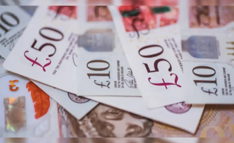 lose up of British £10 and £50 banknotes symbolising investment and economic growth through Sterling 20.