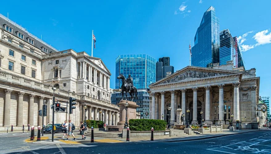 Building the Bank exhibition — exterior of the Bank of England and Royal Exchange in the City of London