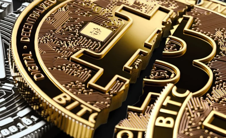 Massive crash warning Bitcoin coin split representing market collapse and investor concern
