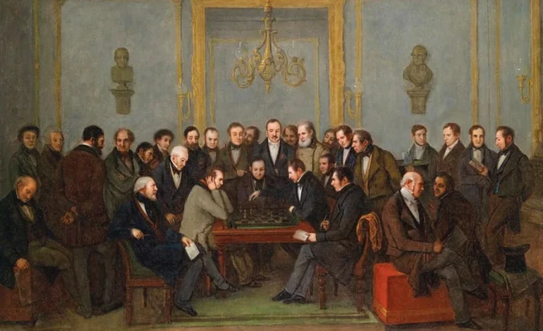 Staunton of Arabia nineteenth century chess players gathered around Howard Staunton during a match in a grand club room