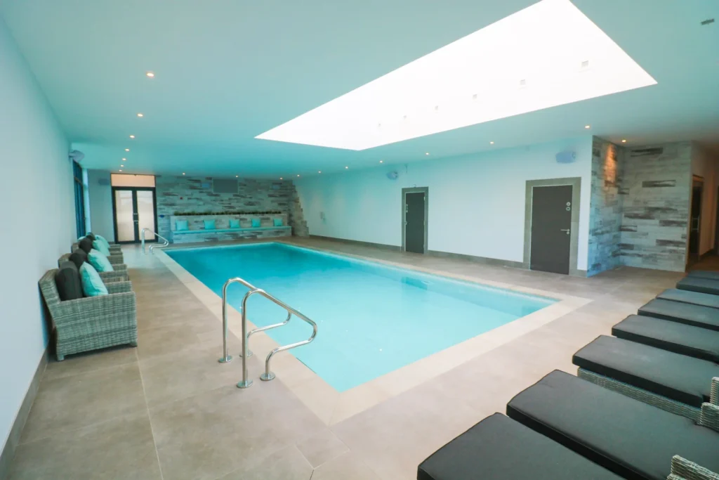 Indoor leisure pool at the Glass House Wellness Retreat in Essex