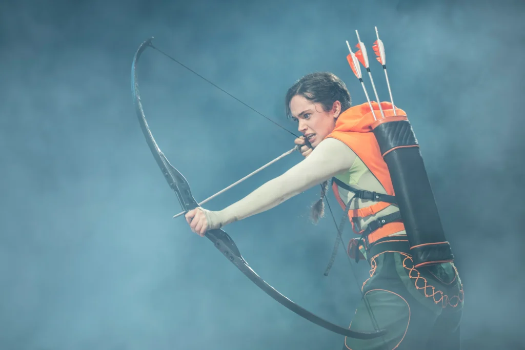 Katniss Everdeen in The Hunger Games on stage at Troubadour Canary Wharf Photo © Johan Persson