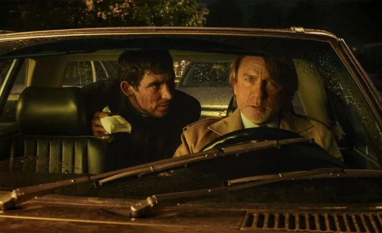 Wake Up Dead Man review featuring Daniel Craig as Benoit Blanc in a tense scene from Rian Johnson’s latest Knives Out film.