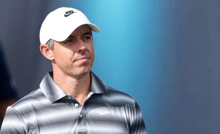 Rory McIlroy during tournament play as he discusses the LIV Golf's threat to the established tours