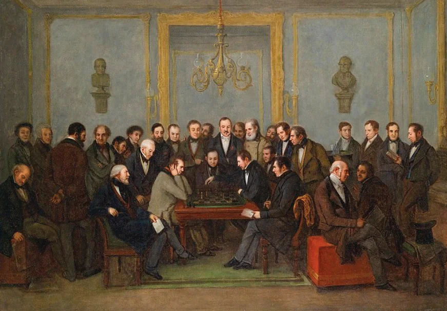 Staunton of Arabia nineteenth century chess players gathered around Howard Staunton during a match in a grand club room