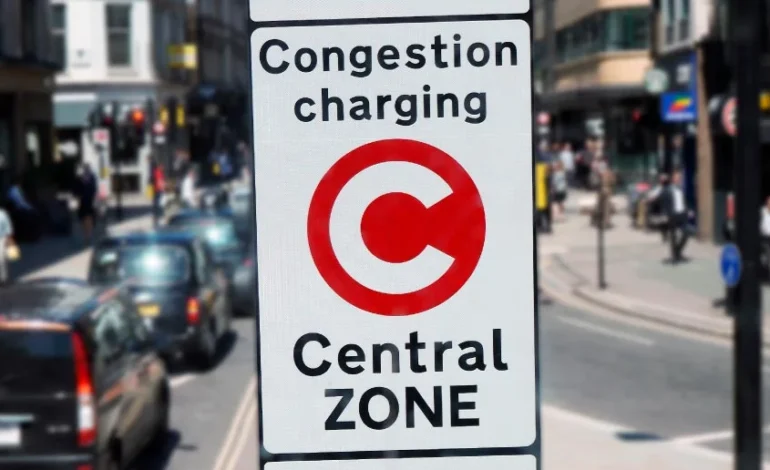 Congestion charging sign in central London amid debate over Congestion Charge hours