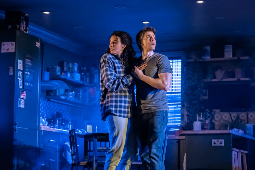 Melissa James as Lou and Patrick Heusinger as James in Paranormal Activity at the Ambassadors Theatre, London.