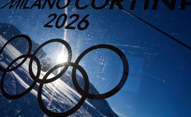 Olympic rings displayed ahead of the Milano Cortina Games