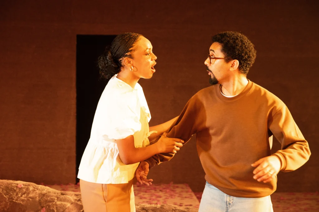 ALL MY SONS. Aliyah Odoffin (Lydia Lubey) and Zach Wyatt (Frank Lubey). Photo Jan Versweyveld