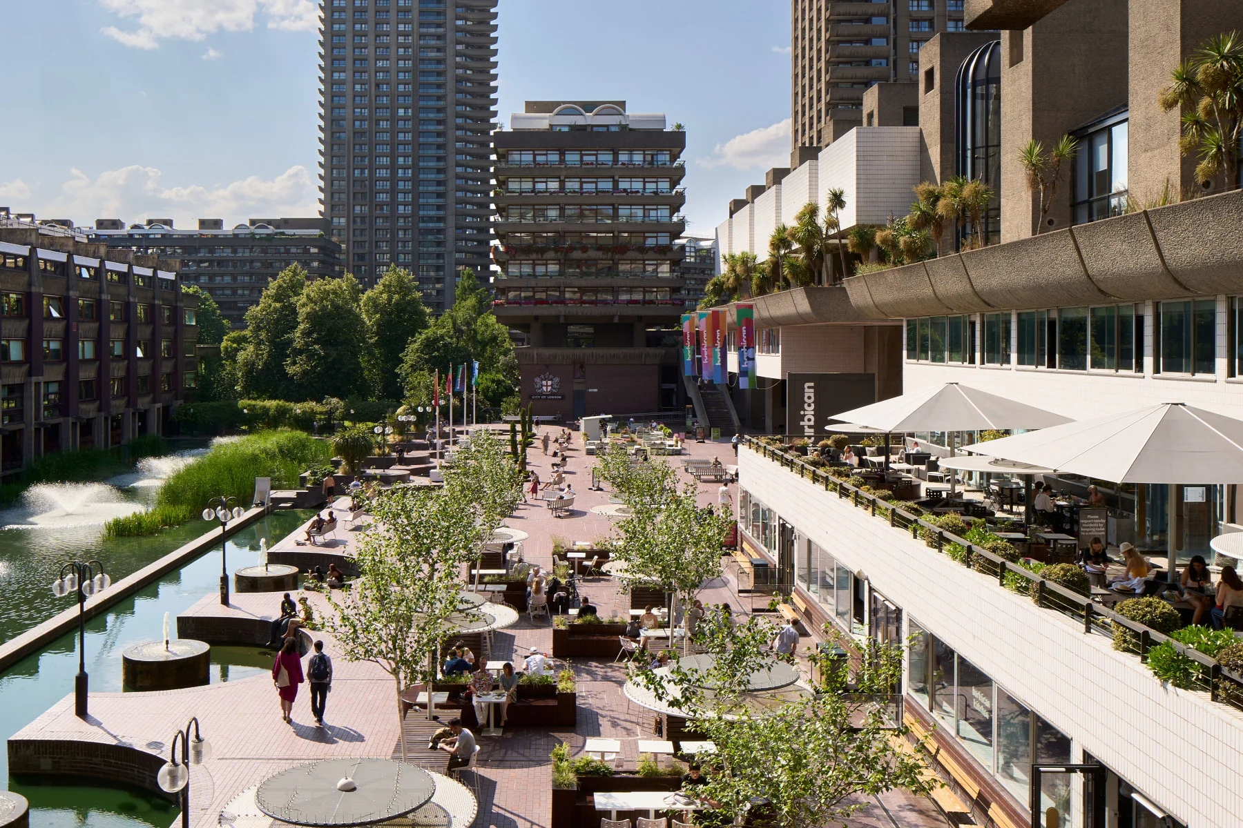 Barbican Centre lakeside terrace in London as the Barbican Renewal Programme receives planning approval