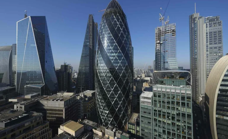 City of London skyline amid scrutiny of Iran crypto economy and sanctions enforcement