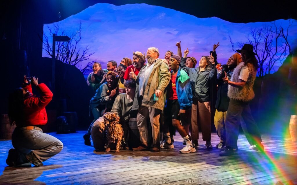 Mark Addy (Harold Fry) and company in the stage adaptation of The Unlikely Pilgrimage of Harold Fry at the Theatre Royal Haymarket
