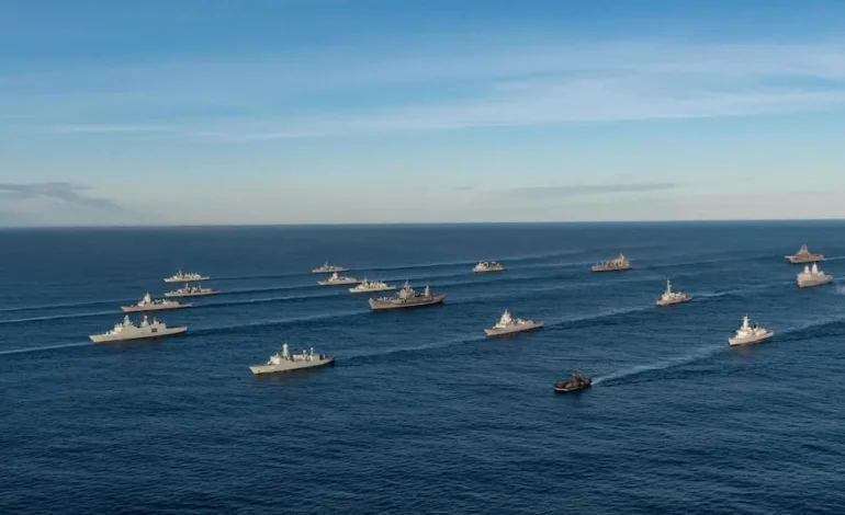 Nato crisis naval fleet operating in formation during alliance exercise