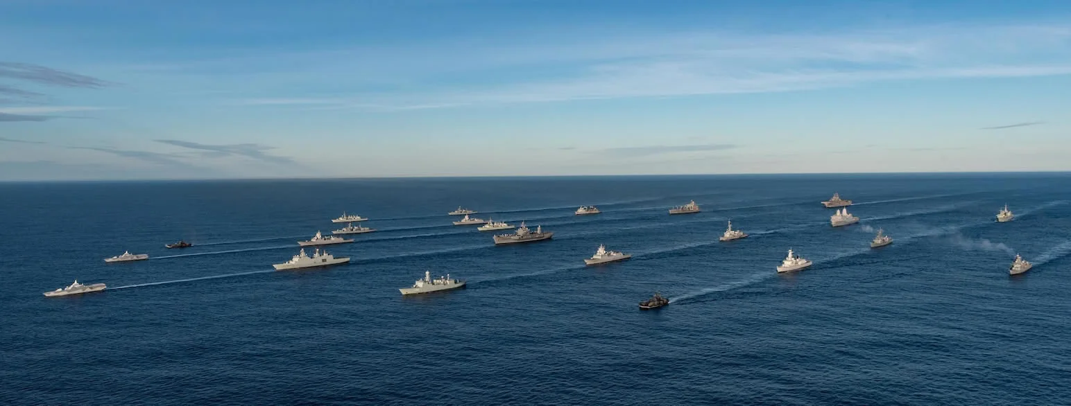 Nato crisis naval fleet operating in formation during alliance exercise