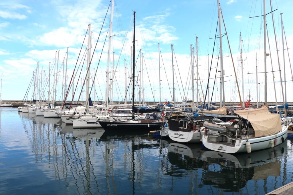 Yachts line the marina in Santa Cruz de Tenerife, reflecting the city’s quieter side by the water.