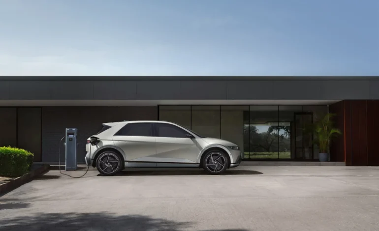 webp a silver hyndai ioniq 5 charging an ev not made in europe