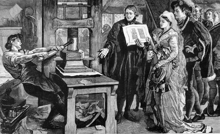 william caxton printing london early printing press workshop scene