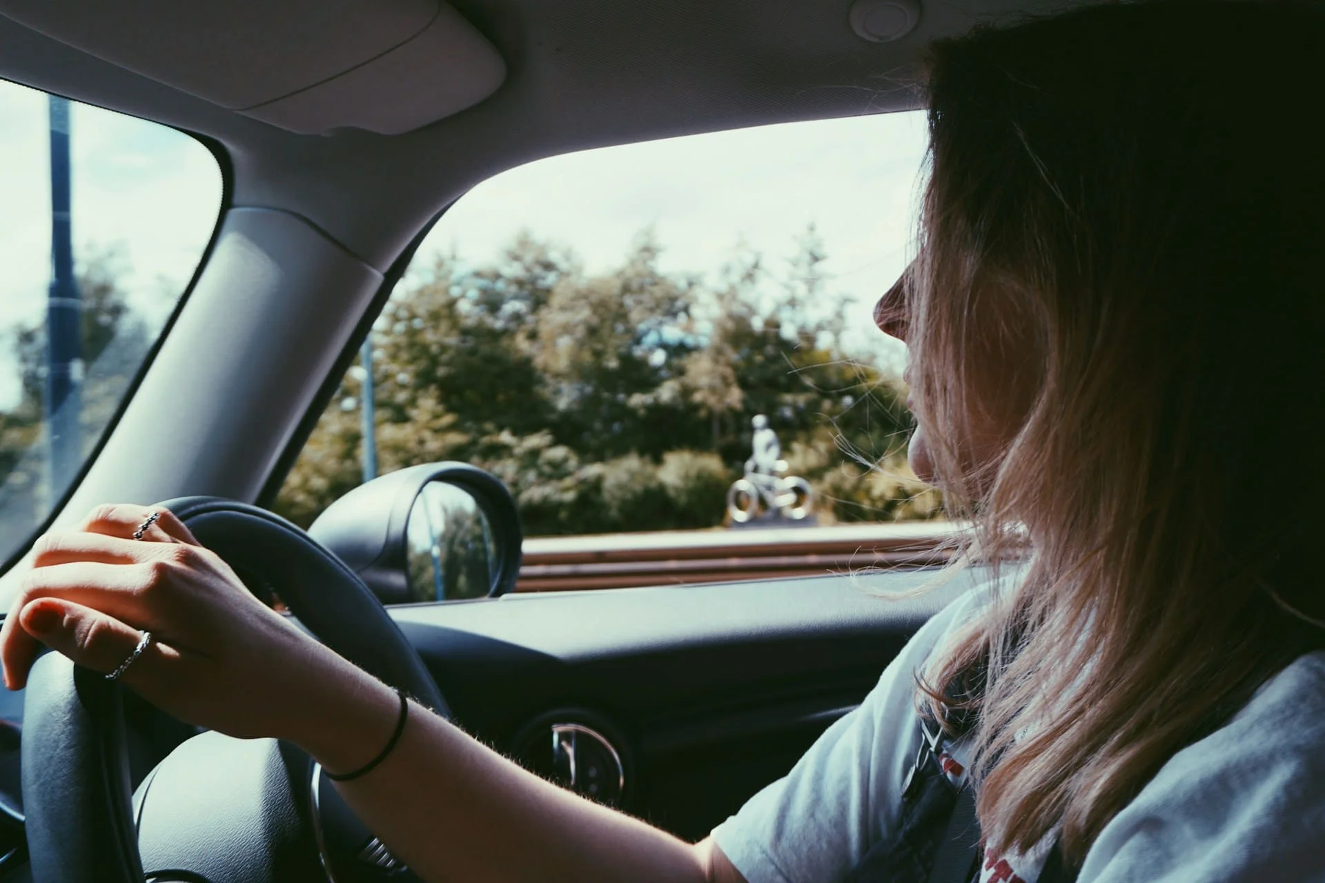 young woman learning to drive