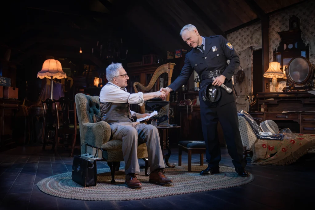 Henry Goodman as Gregory Solomon and Elliot Cowan as Victor Franz in Arthur Miller’s The Price at the Marylebone Theatre. [Image Credit Marc Brenner]